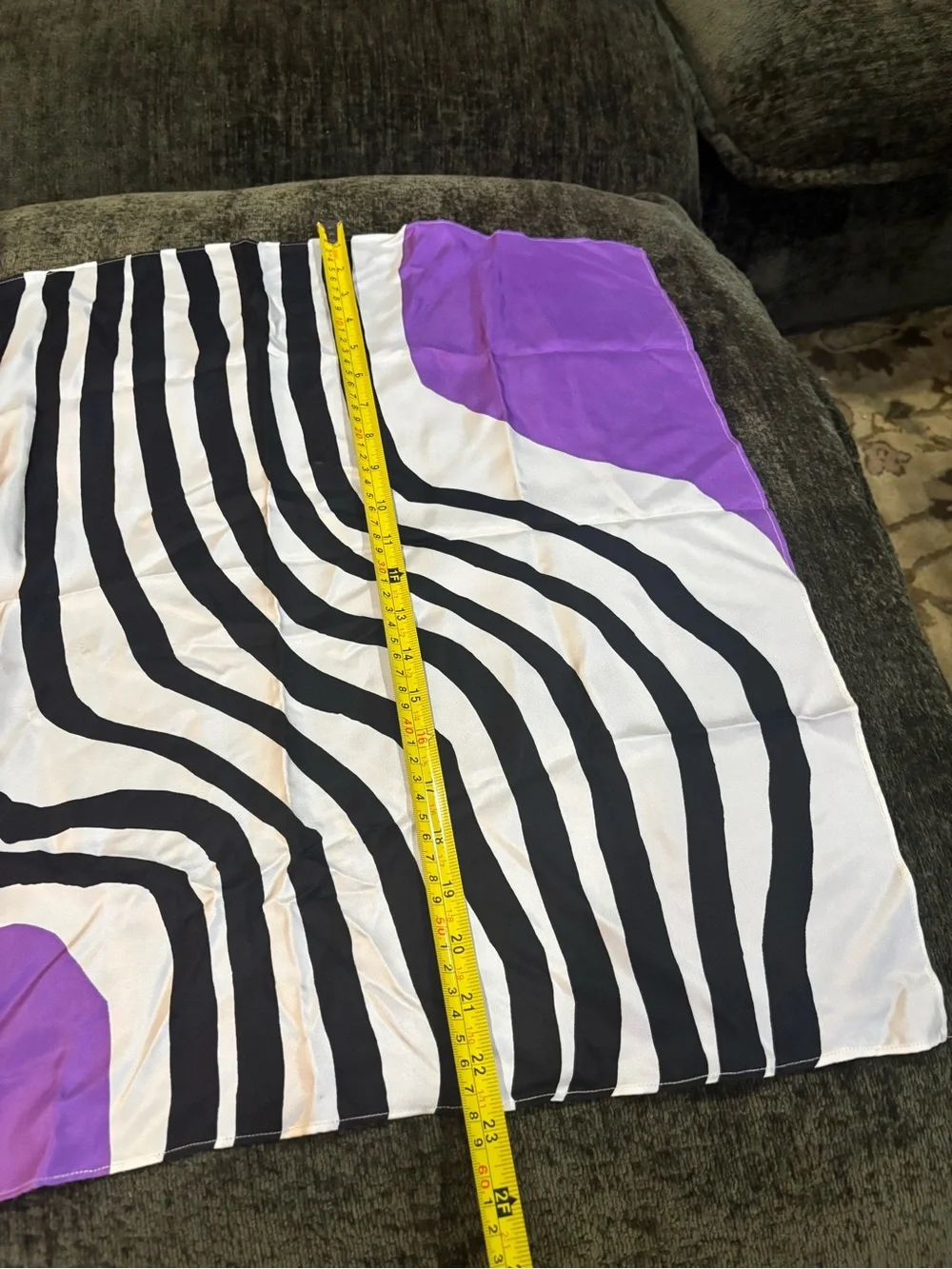 MARIMEKKO Unikko 100% Silk Scarf 23” x 23” Black White Purple Zebra Print